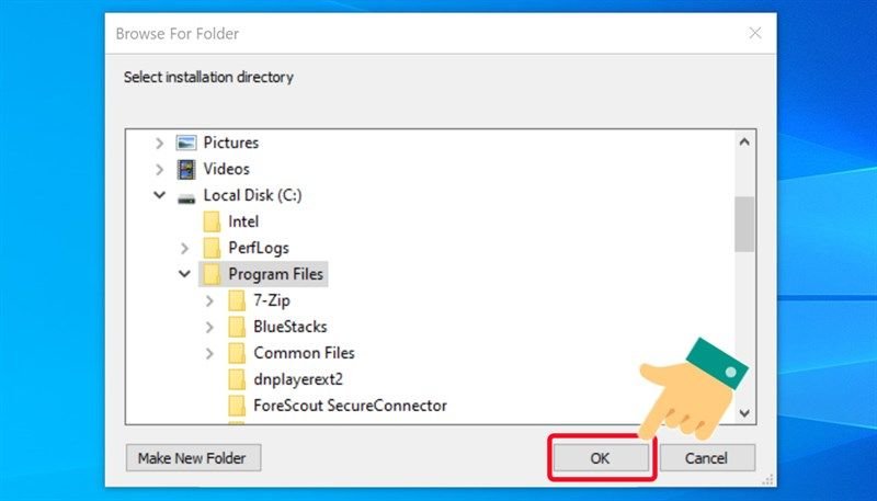 Chọn thư mục lưu file cài đặt > Nhấn OK.